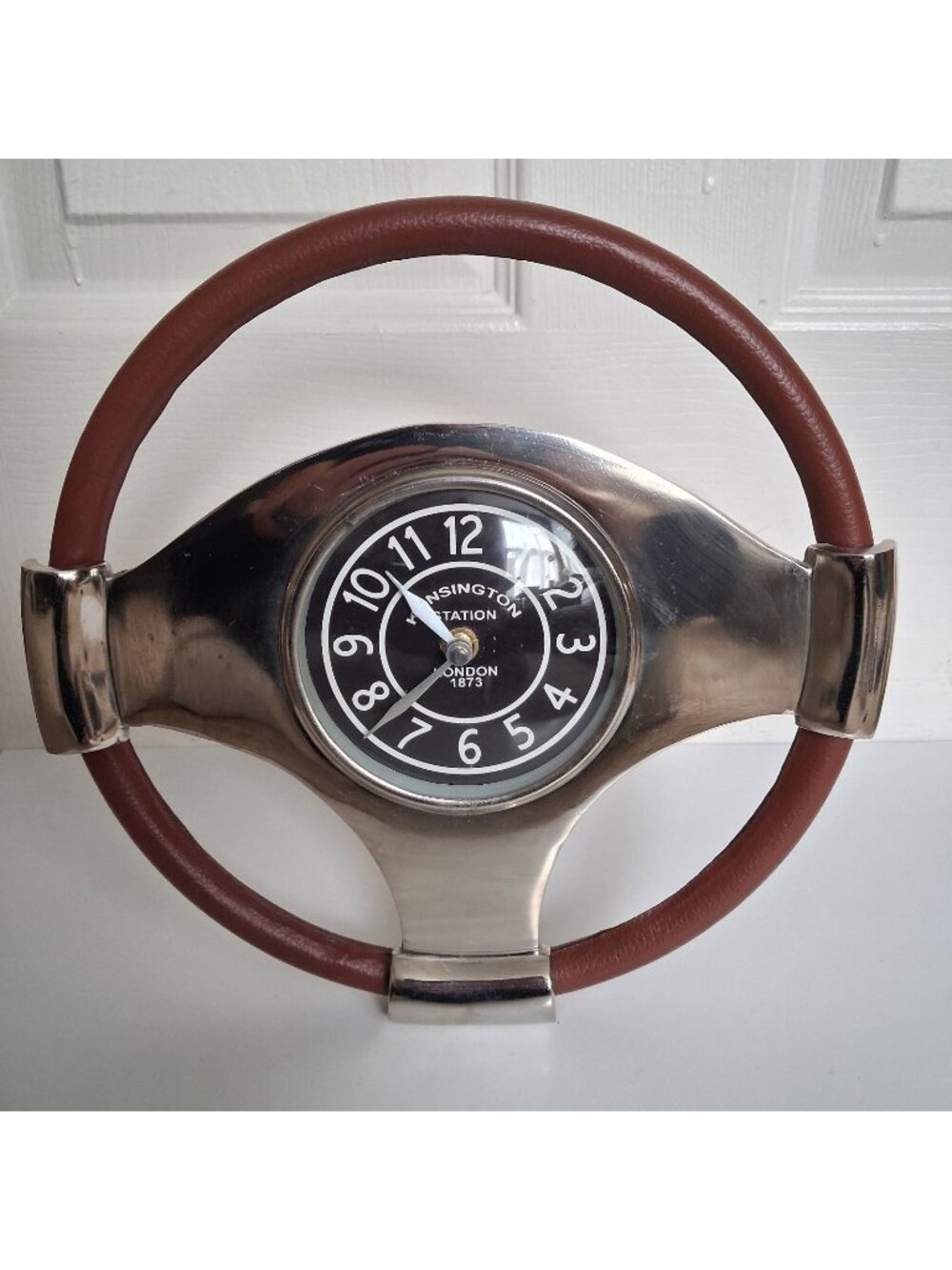 Vintage Clock 10" Kensington Station London 1873 Steering Wheel Tabletop Works